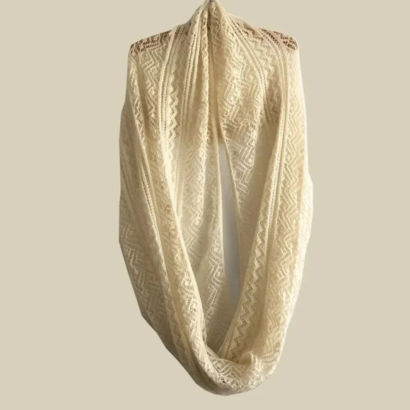 Large Infinity Scarf, Pointelle Crochet Knit - Picture 9 of 9